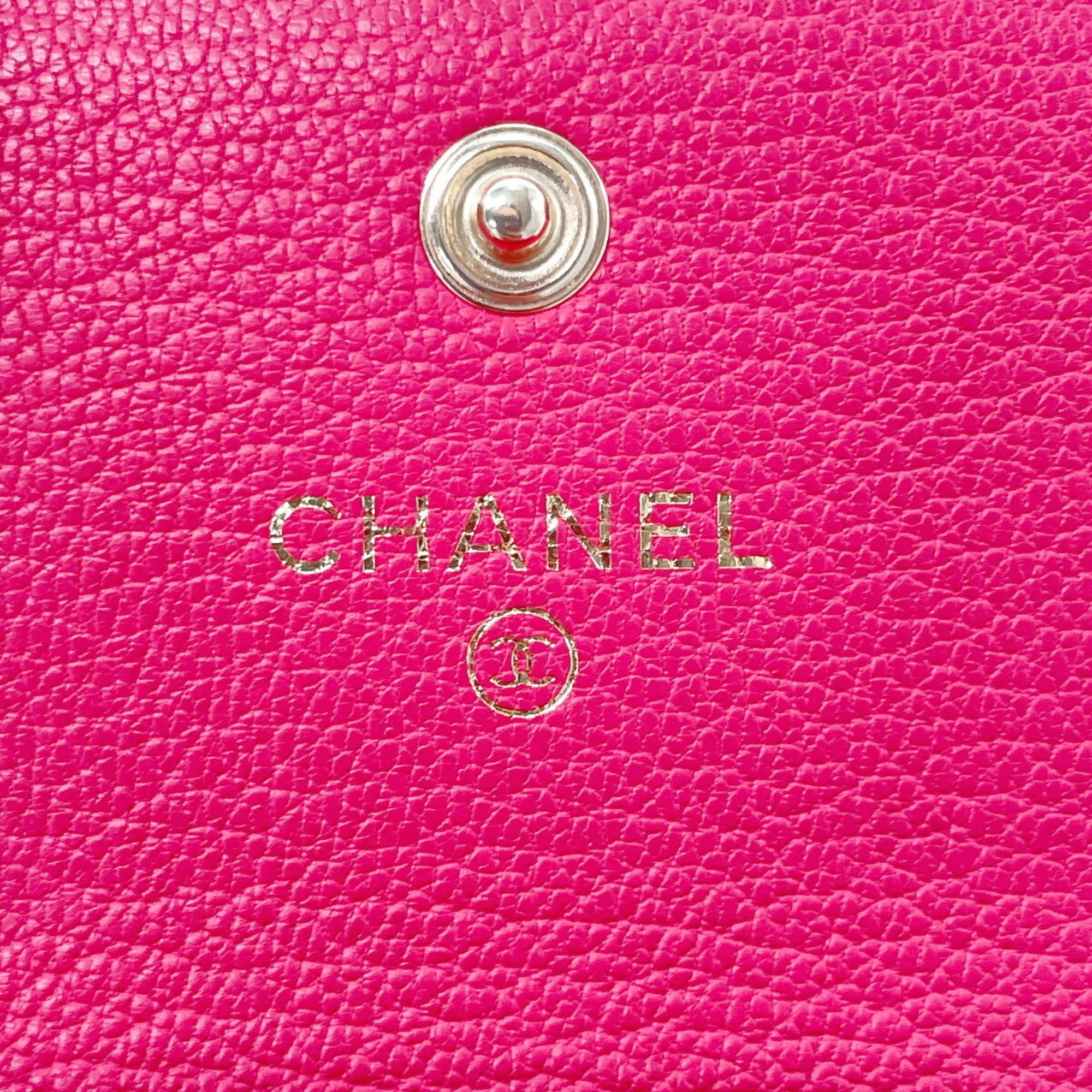 CHANEL Coin Case Coco Mark Card Leather Pink Women's