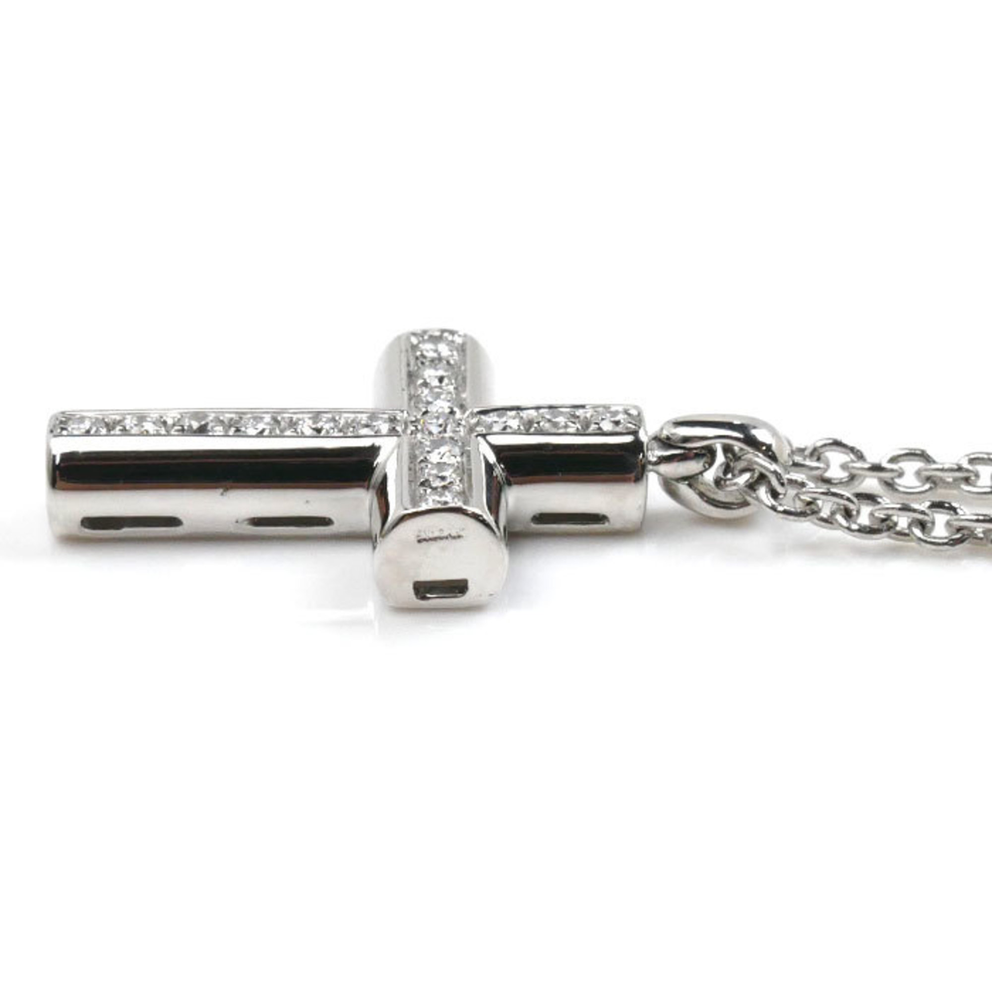 BVLGARI Bulgari K18WG White Gold Latin Cross Necklace Diamond 9.3g 44cm Women's