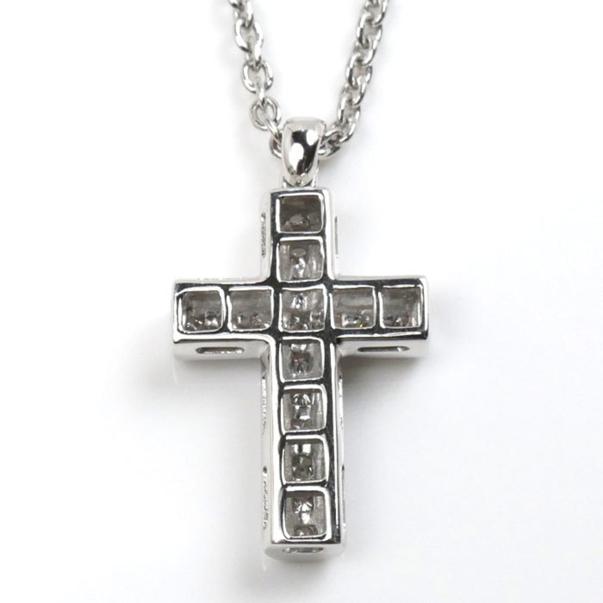 BVLGARI Bulgari K18WG White Gold Latin Cross Necklace Diamond 9.3g 44cm Women's