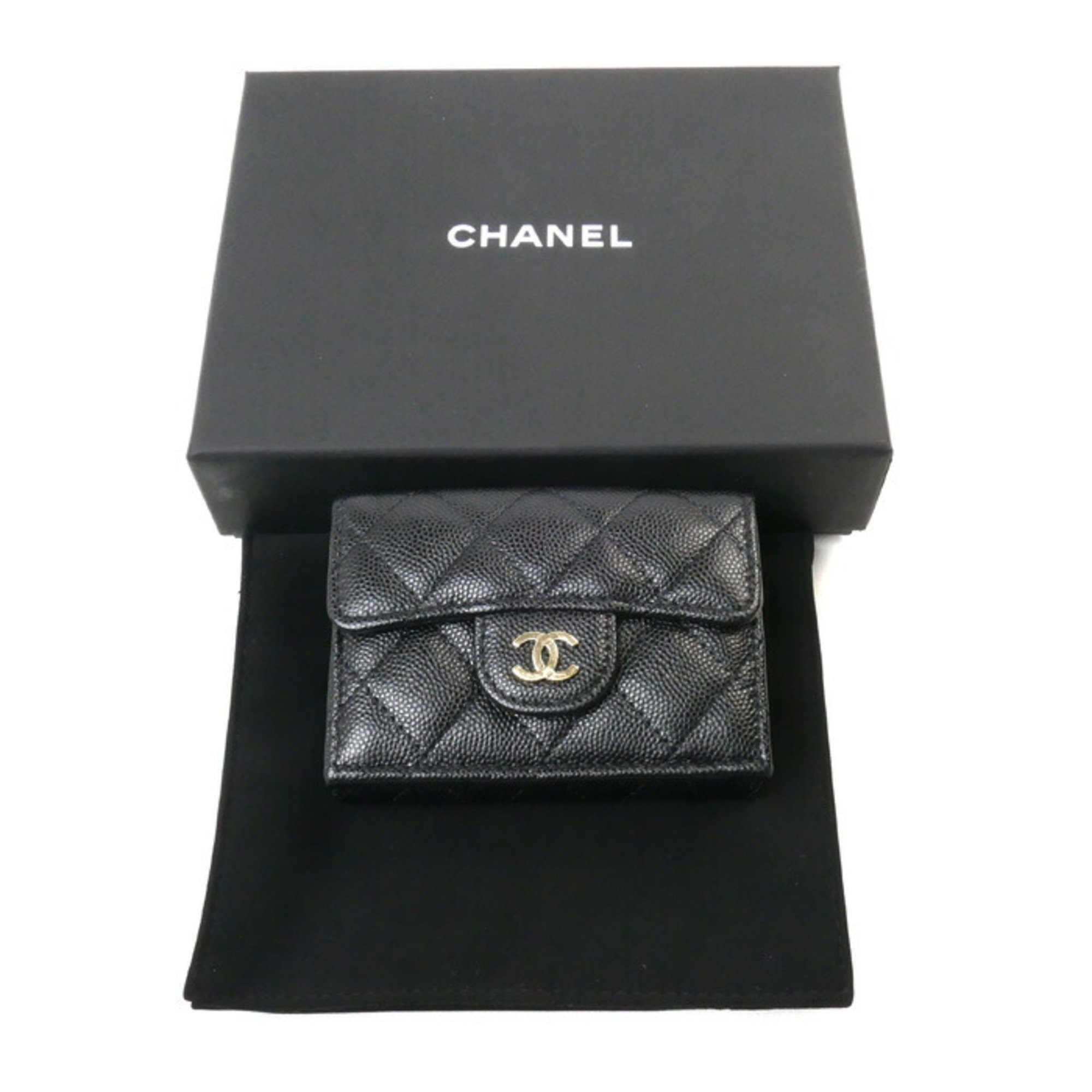 CHANEL Timeless Classic Small Wallet Tri-fold Black AP0230 Women's