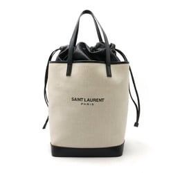 SAINT LAURENT PARIS YSL Yves Saint Laurent Teddy Tote Bag Leather Natural Black 551595