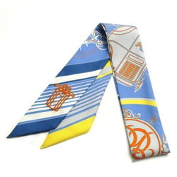 HERMES Twilly Sticker EX-LIBRIS Scarf Muffler Blue 853791S 09 Women's