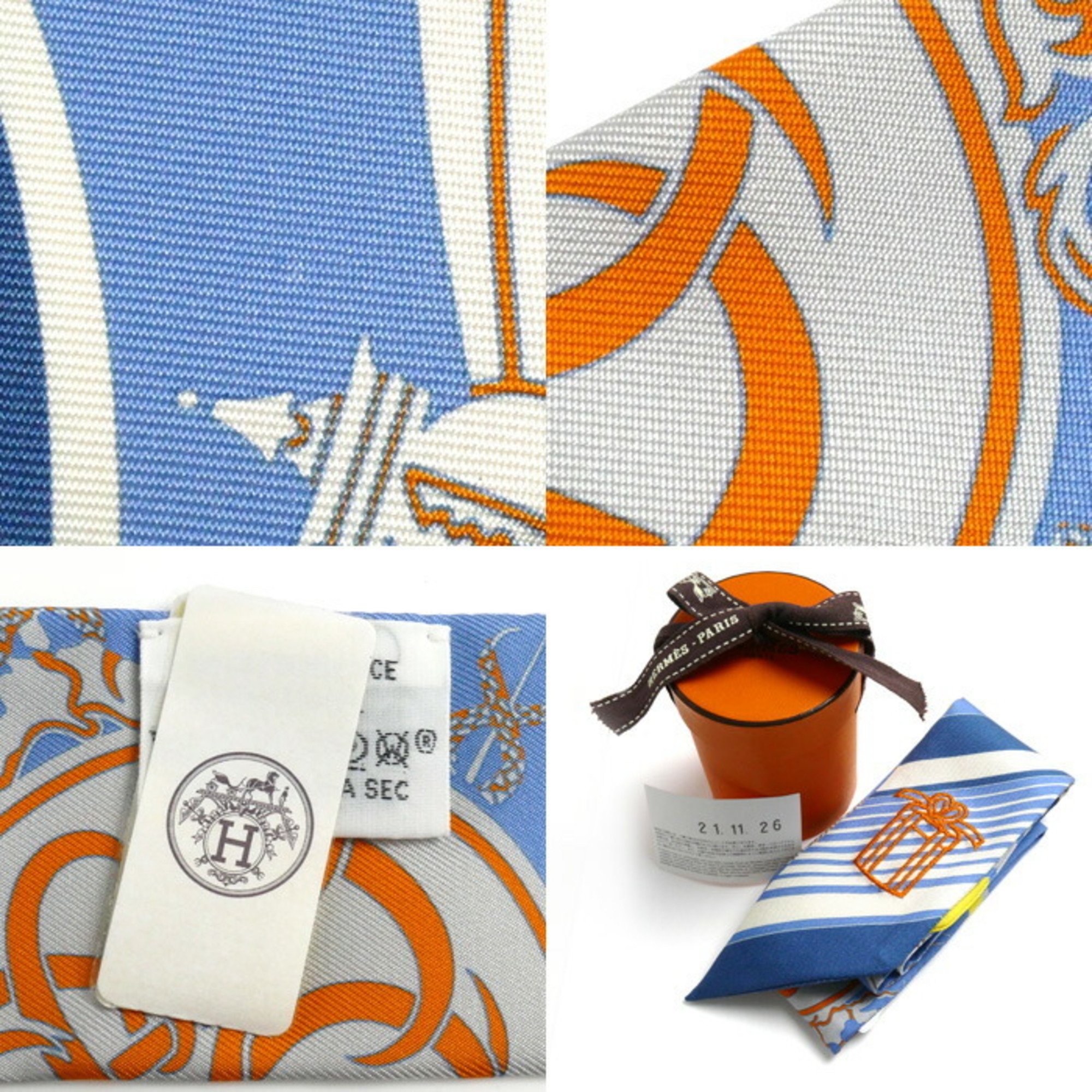 HERMES Twilly Sticker EX-LIBRIS Scarf Muffler Blue 853791S 09 Women's