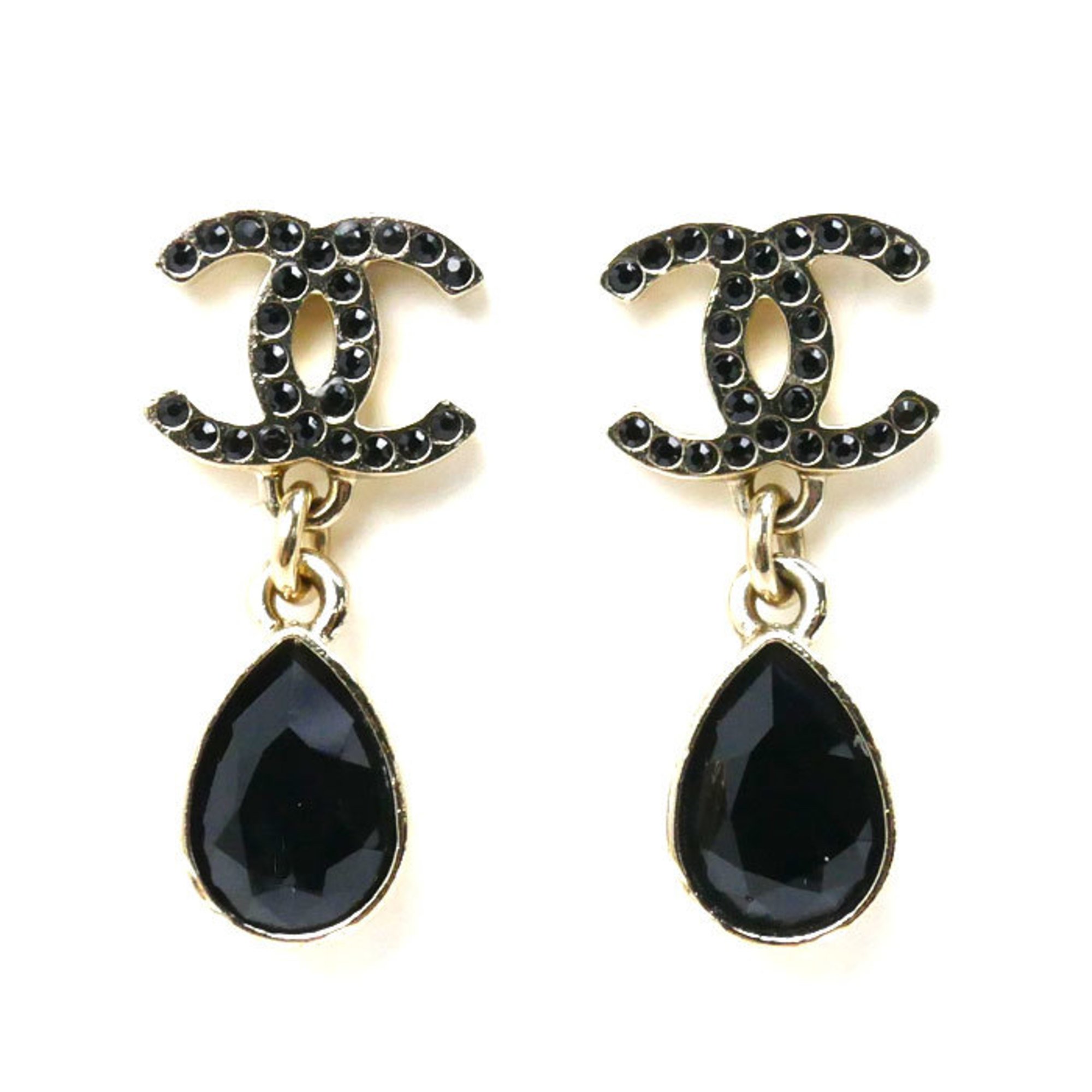 CHANEL Metal Coco Mark Black Stone Earrings for Women