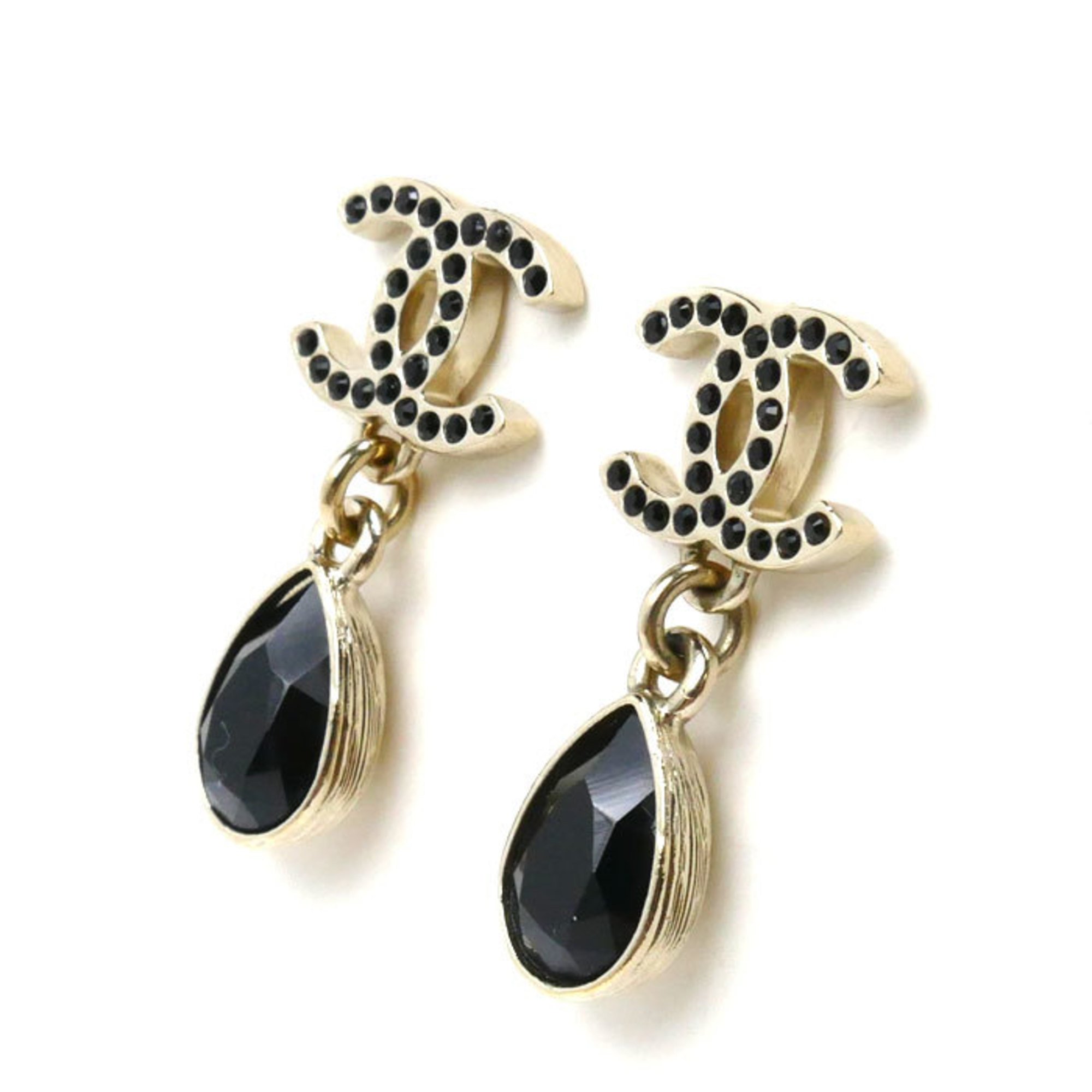 CHANEL Metal Coco Mark Black Stone Earrings for Women