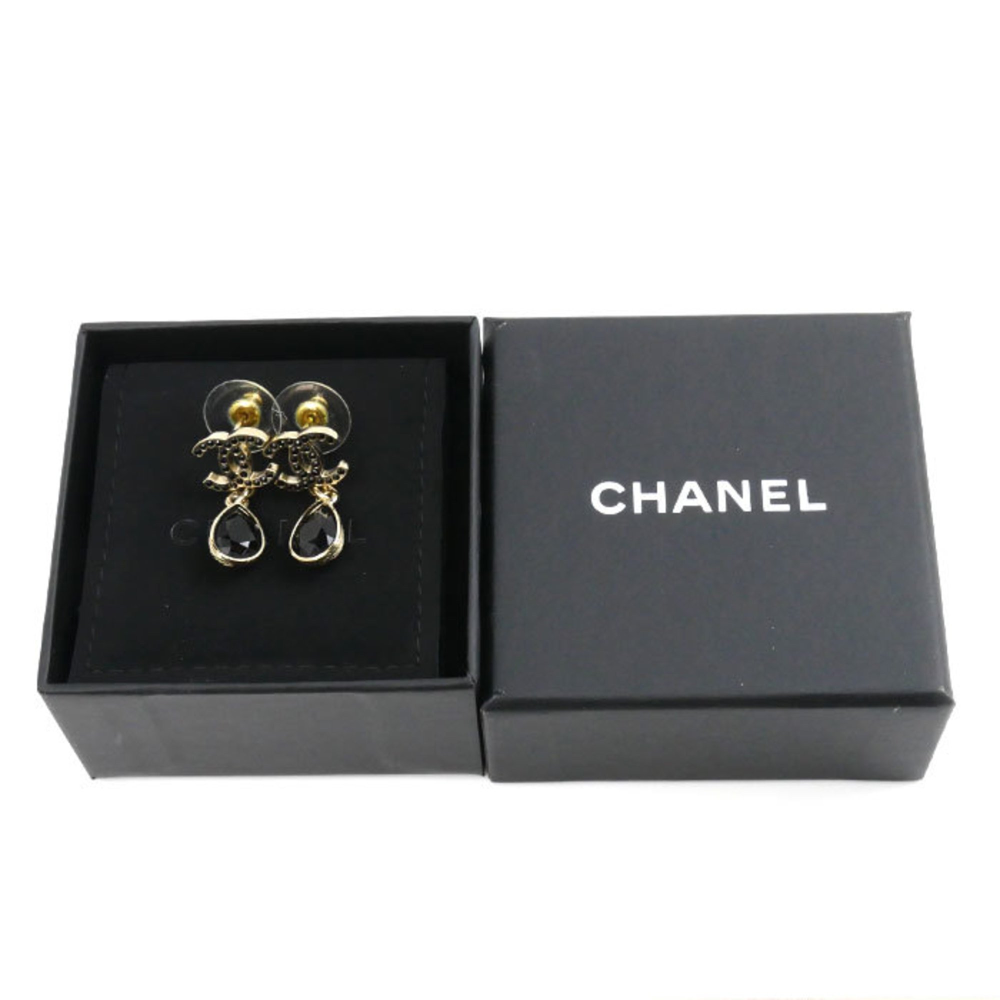 CHANEL Metal Coco Mark Black Stone Earrings for Women