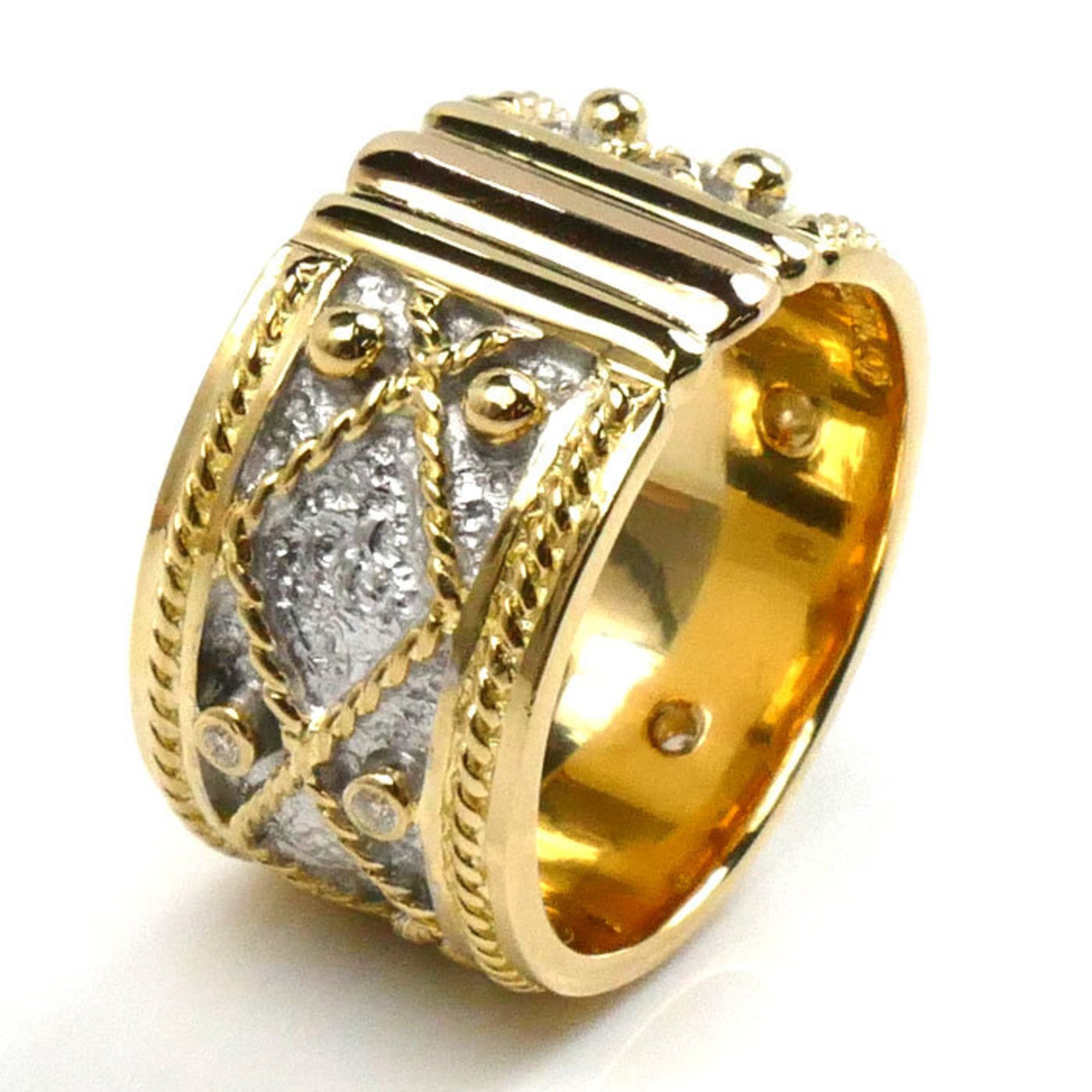 YANES K18YG Yellow Gold K18WG White Malpica Ring Diamond Size 18 14.7g Unisex