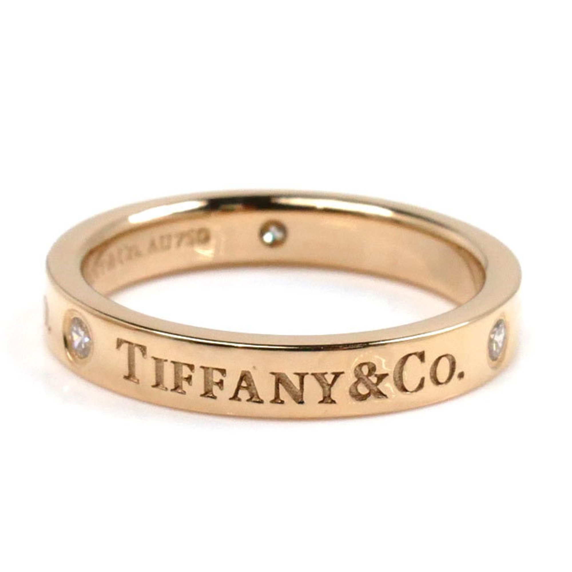 TIFFANY&Co. Tiffany K18PG Pink Gold Flat Band 3P Diamond Ring Size 7.5 3.4g Women's