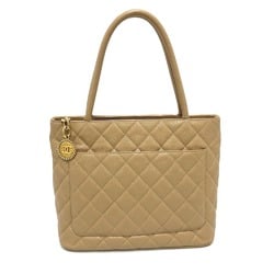 CHANEL A01804 CC Coco Mark Reprint Tote Bag Caviar Skin Women's Beige