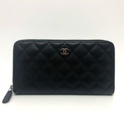 CHANEL A50097 CC Coco Mark Matelasse Wallet Long Caviar Skin Women's Black