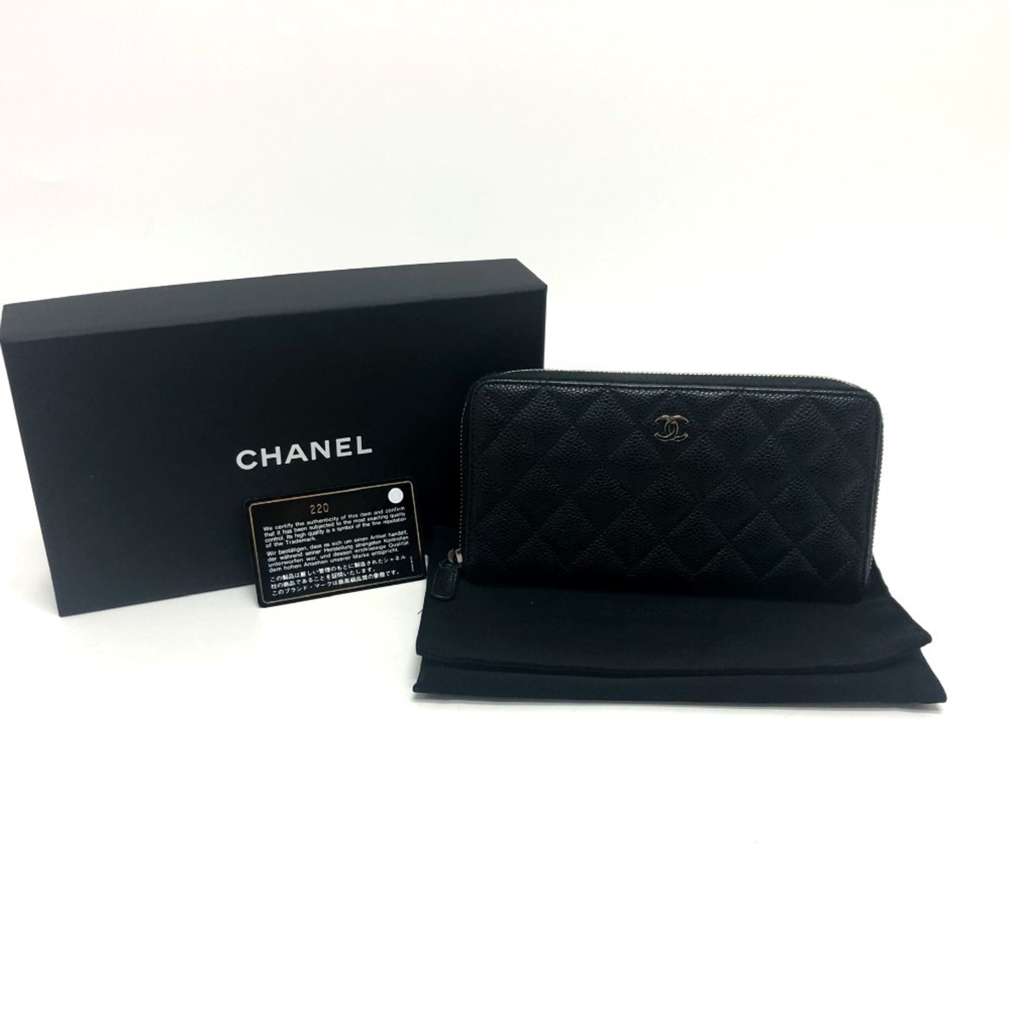 CHANEL A50097 CC Coco Mark Matelasse Wallet Long Caviar Skin Women's Black