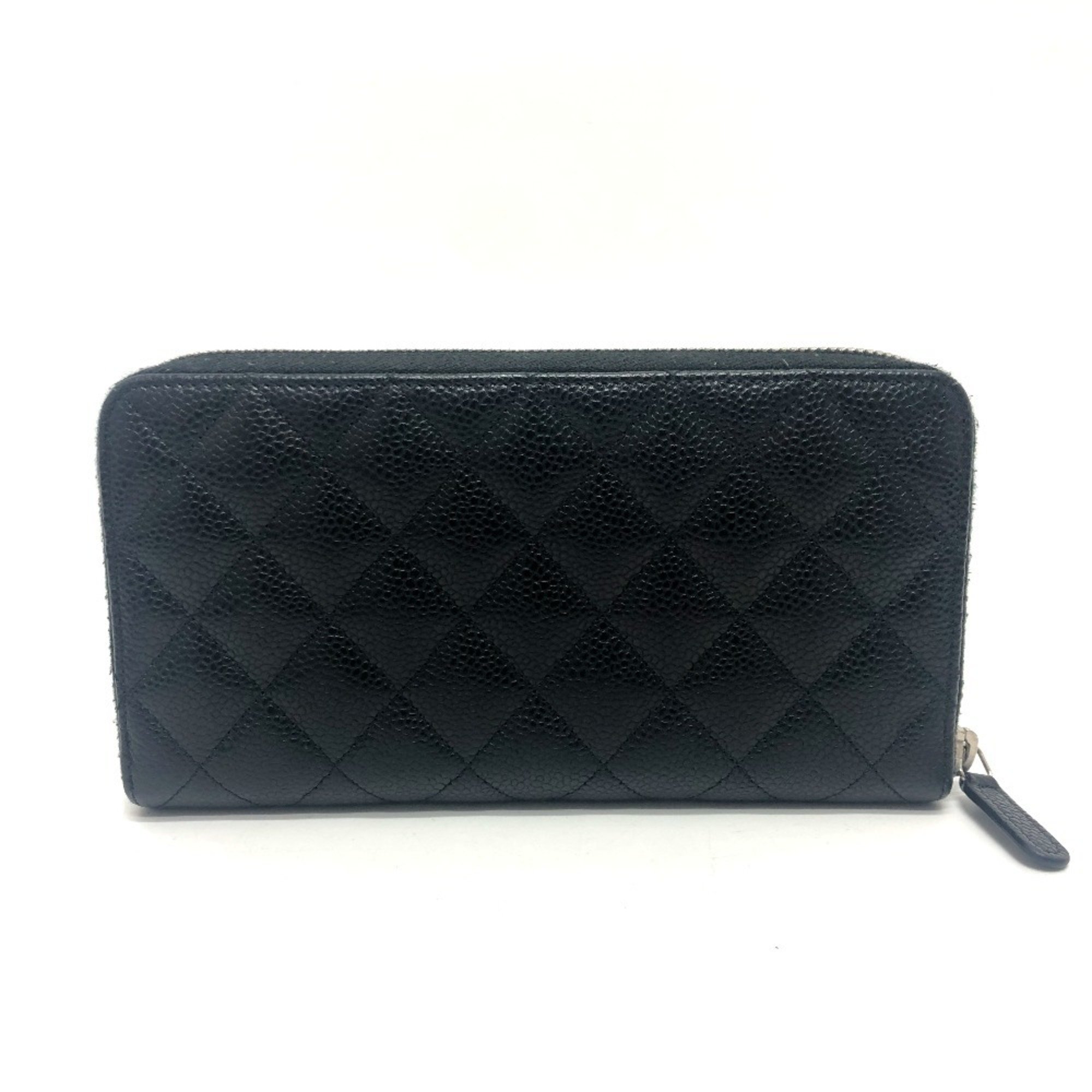 CHANEL A50097 CC Coco Mark Matelasse Wallet Long Caviar Skin Women's Black