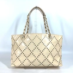 CHANEL Chanel Tote Bag CC Punching Chain Shoulder Enamel Women's Ivory