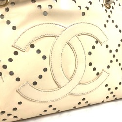 CHANEL Chanel Tote Bag CC Punching Chain Shoulder Enamel Women's Ivory