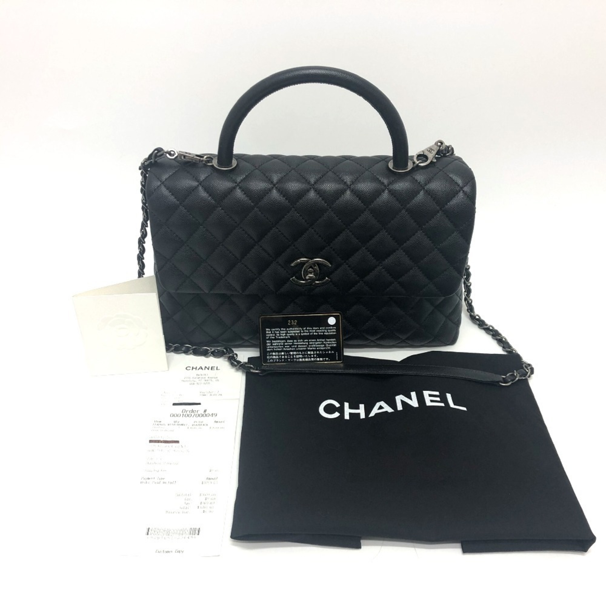 CHANEL A92991 Coco Handle 32 Large Bag Shoulder Handbag Caviar Skin Women's Black