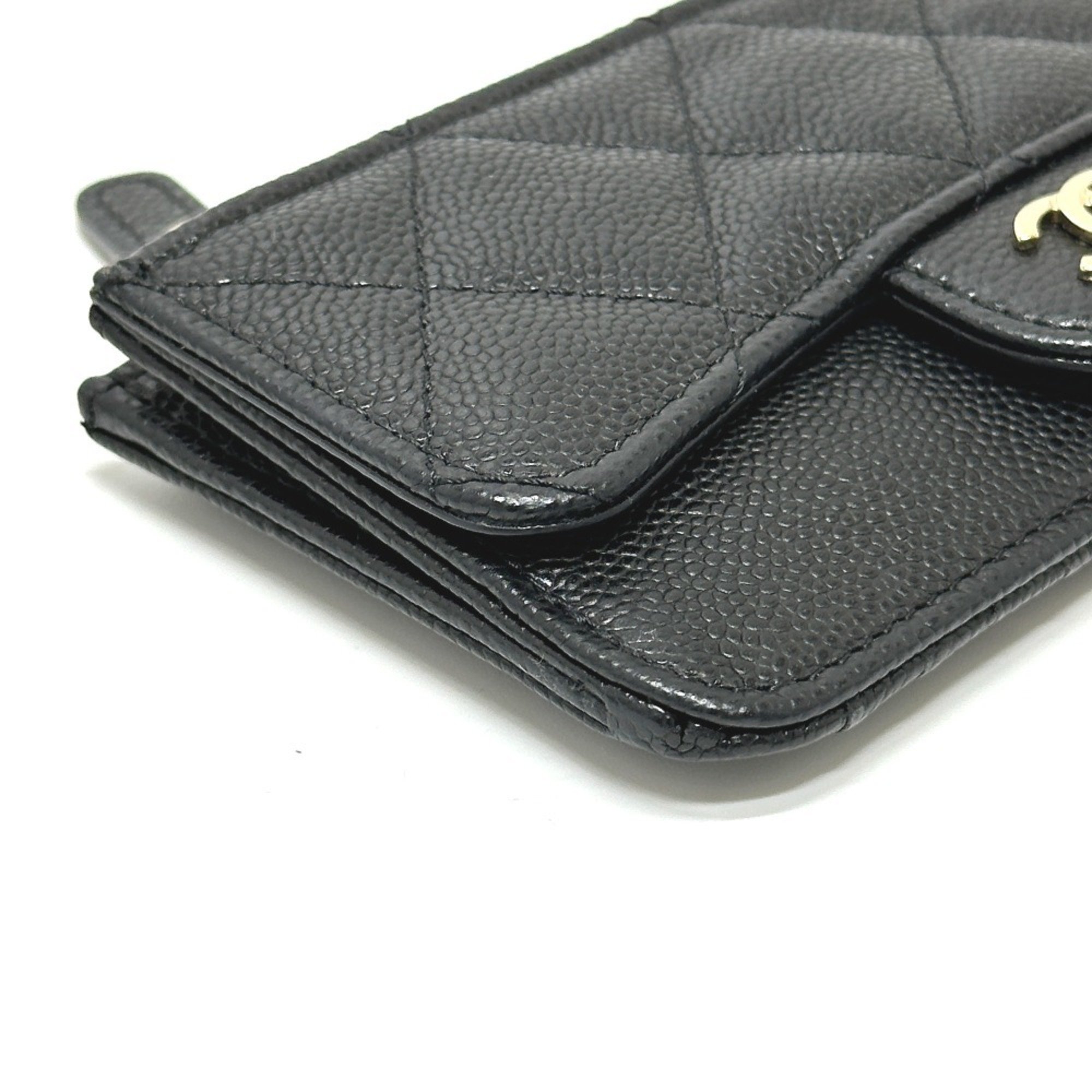 CHANEL AP2570 Coco Mark Matelasse Classic Zip Business Card Holder/Card Case Wallet/Coin Caviar Skin Women's Black