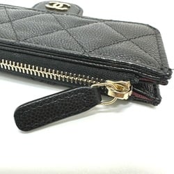 CHANEL AP2570 Coco Mark Matelasse Classic Zip Business Card Holder/Card Case Wallet/Coin Caviar Skin Women's Black