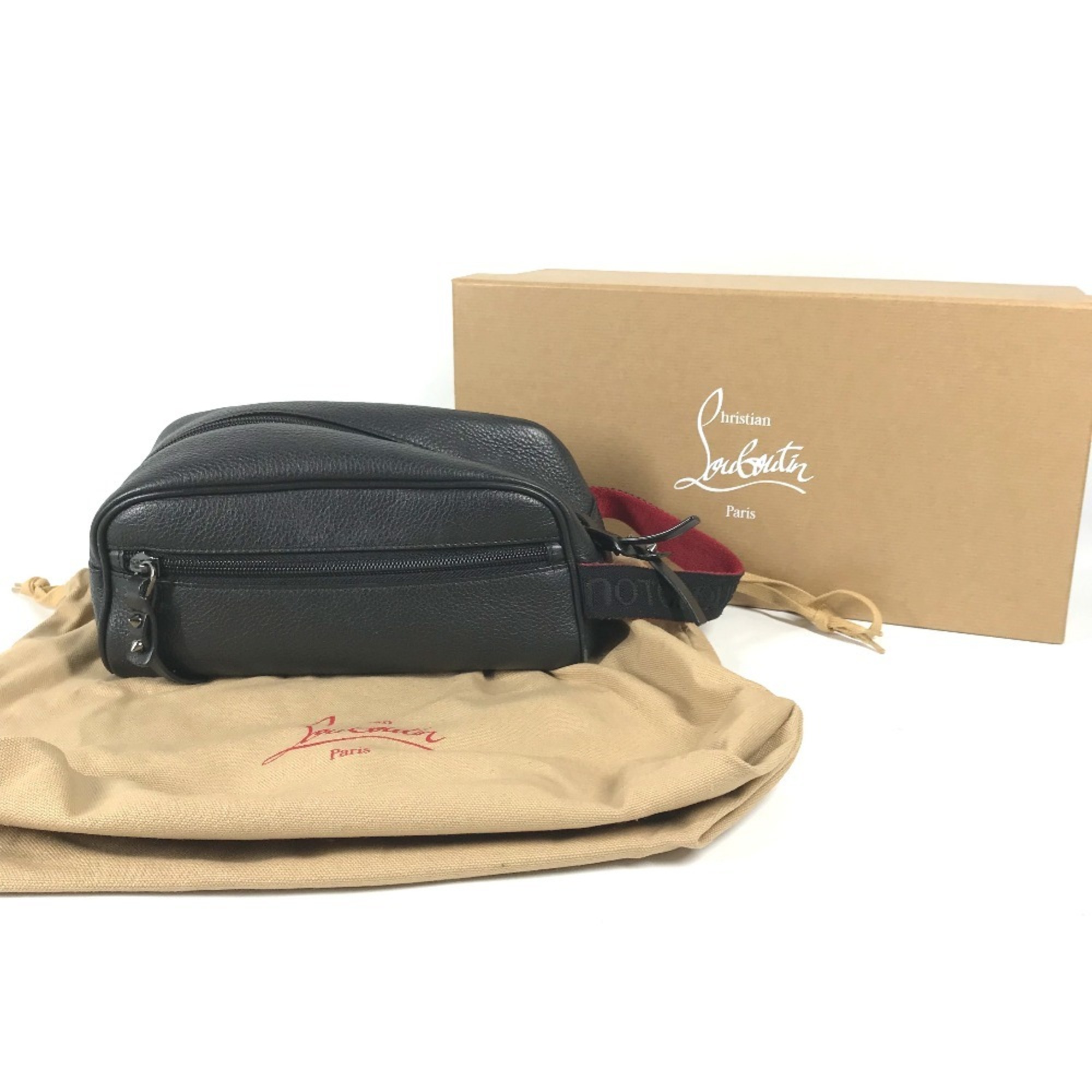 Christian Louboutin 1205142 Blaster Bag with Strap Clutch Pouch Second Leather Men's Black