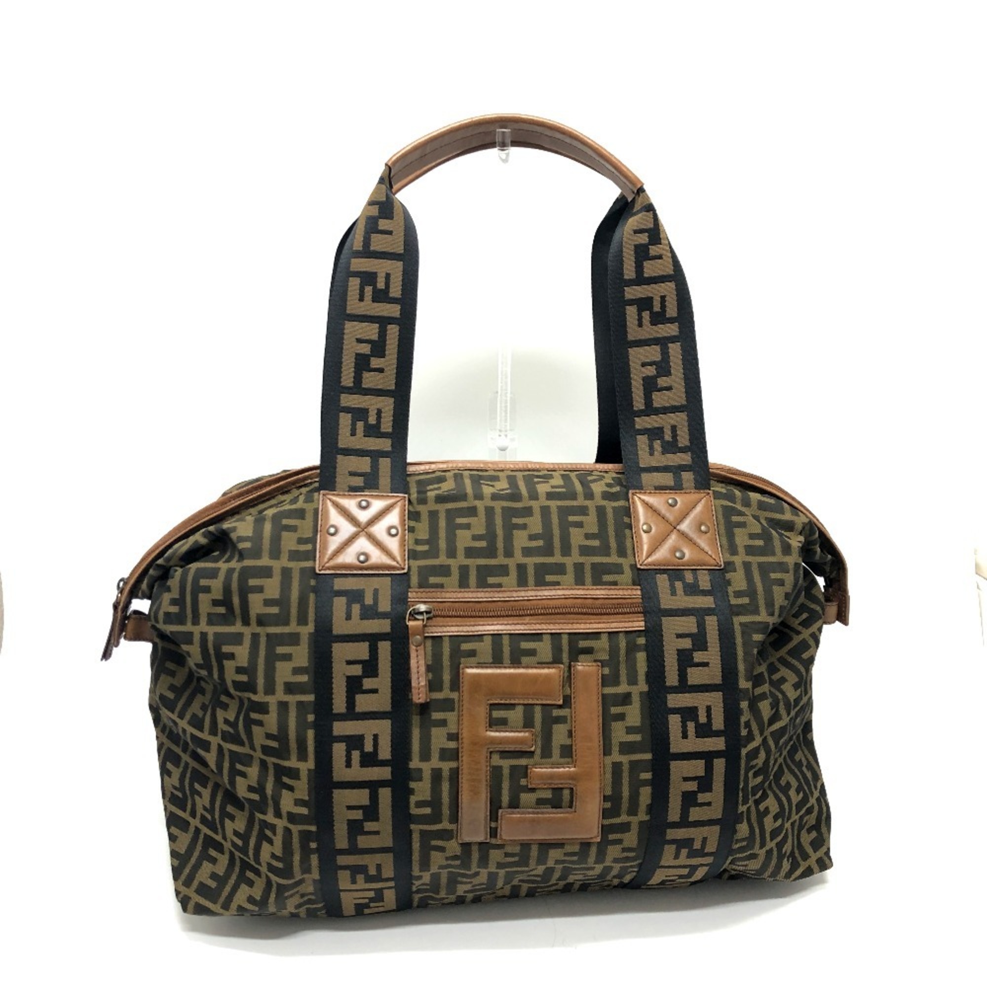 FENDI 7VS071 Zucca pattern tote bag, handbag, Boston canvas, leather, women's, brown