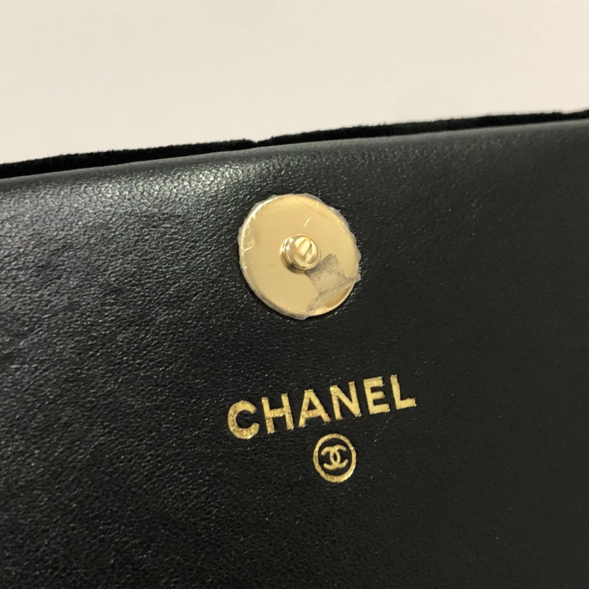 CHANEL Velour Matelasse Rhinestone Chain Shoulder Bag Women's Black