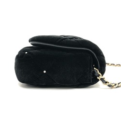 CHANEL Velour Matelasse Rhinestone Chain Shoulder Bag Women's Black