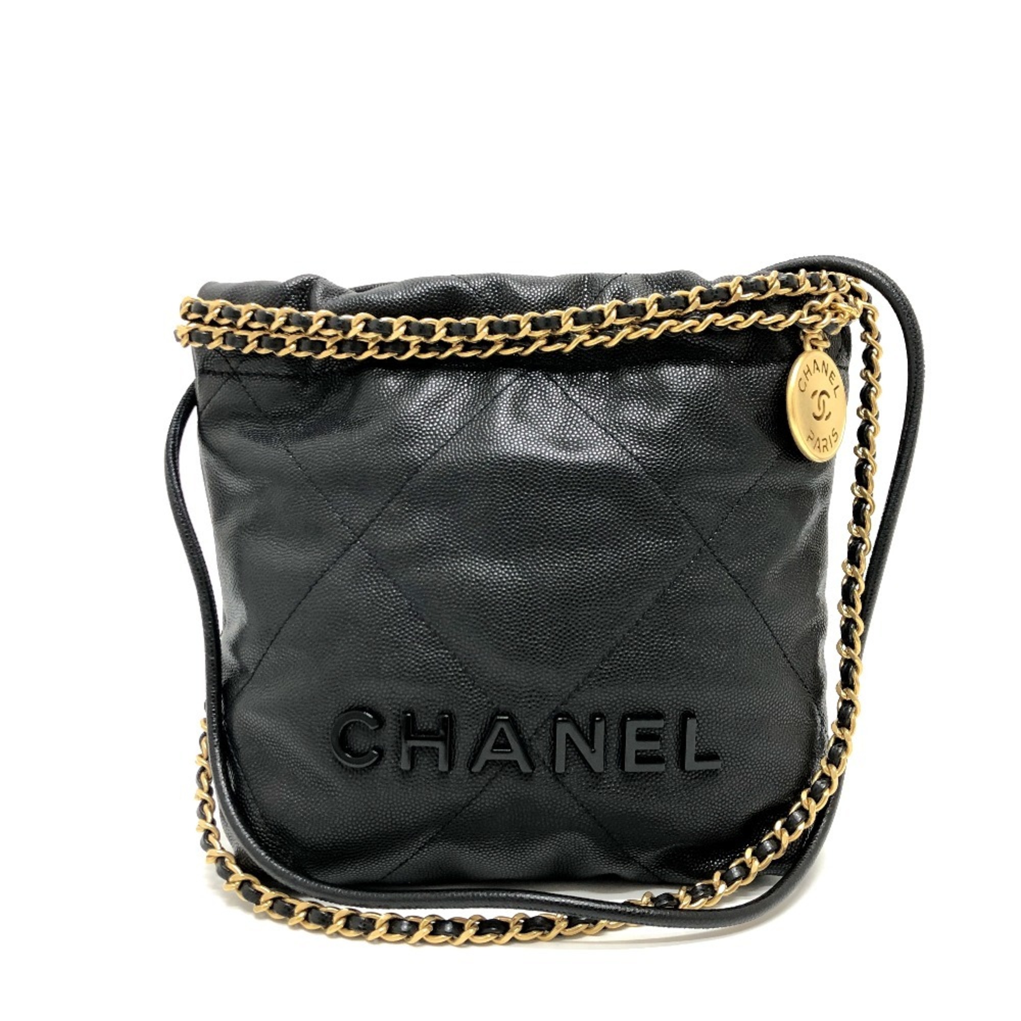 CHANEL AS3980 Matelasse Chanel 22 So Black Bag Shoulder Handbag Caviar Skin Women's