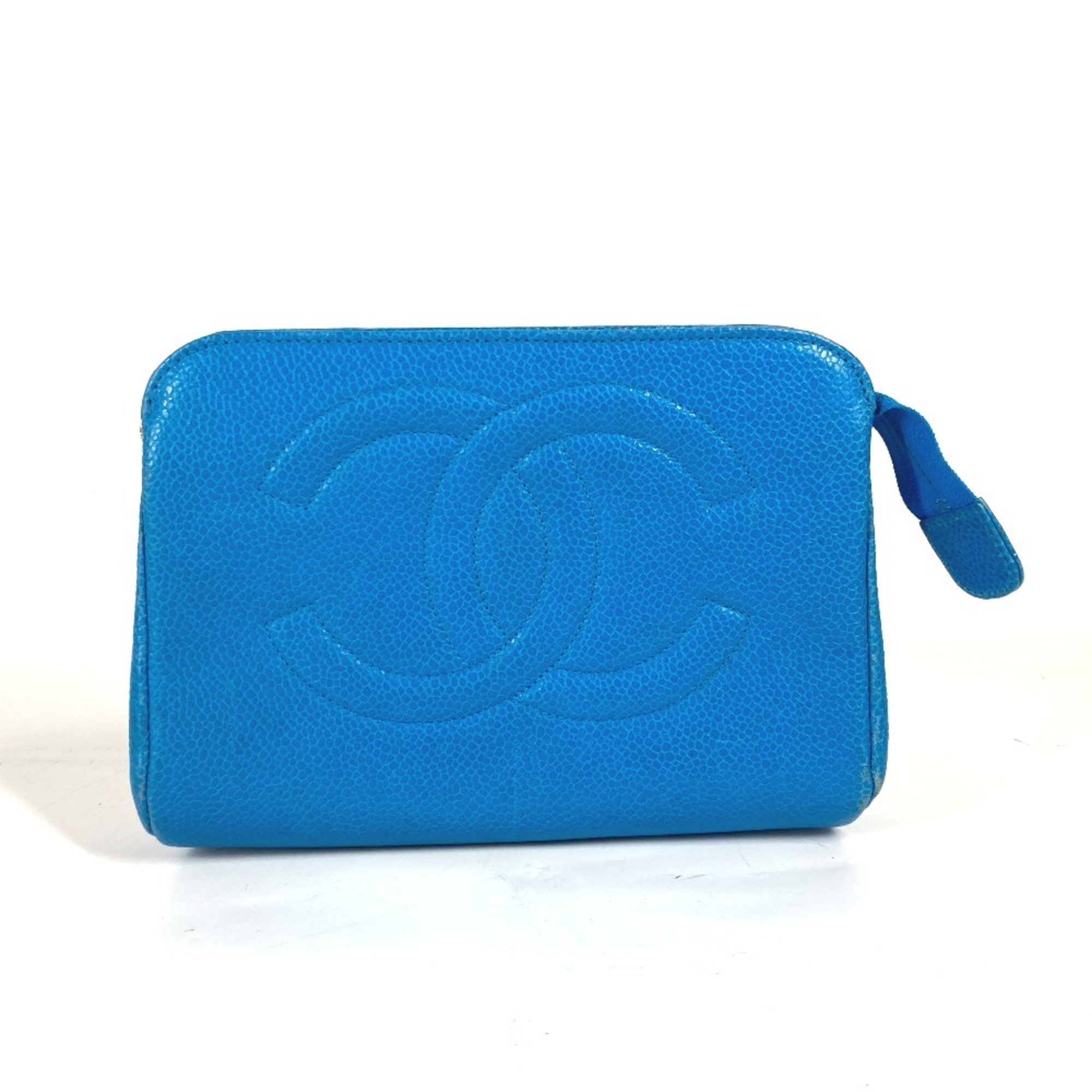 CHANEL Chanel Multi Pouch CC Coco Mark Caviar Skin Women's Blue