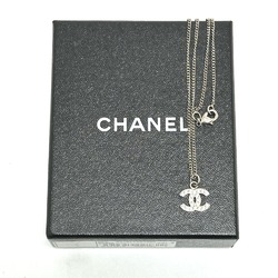 CHANEL B10V Coco Mark Rhinestone Necklace Metal Women's White