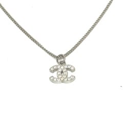 CHANEL B10V Coco Mark Rhinestone Necklace Metal Women's White