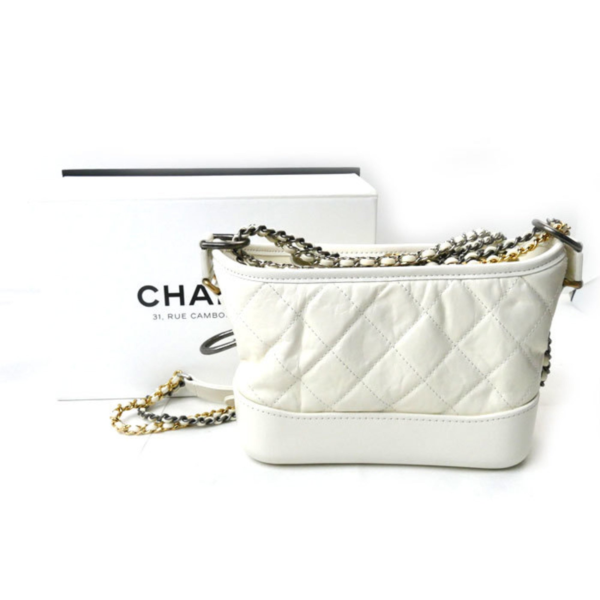 CHANEL Gabrielle de Chanel Small Hobo Shoulder Bag White A91810 Women's