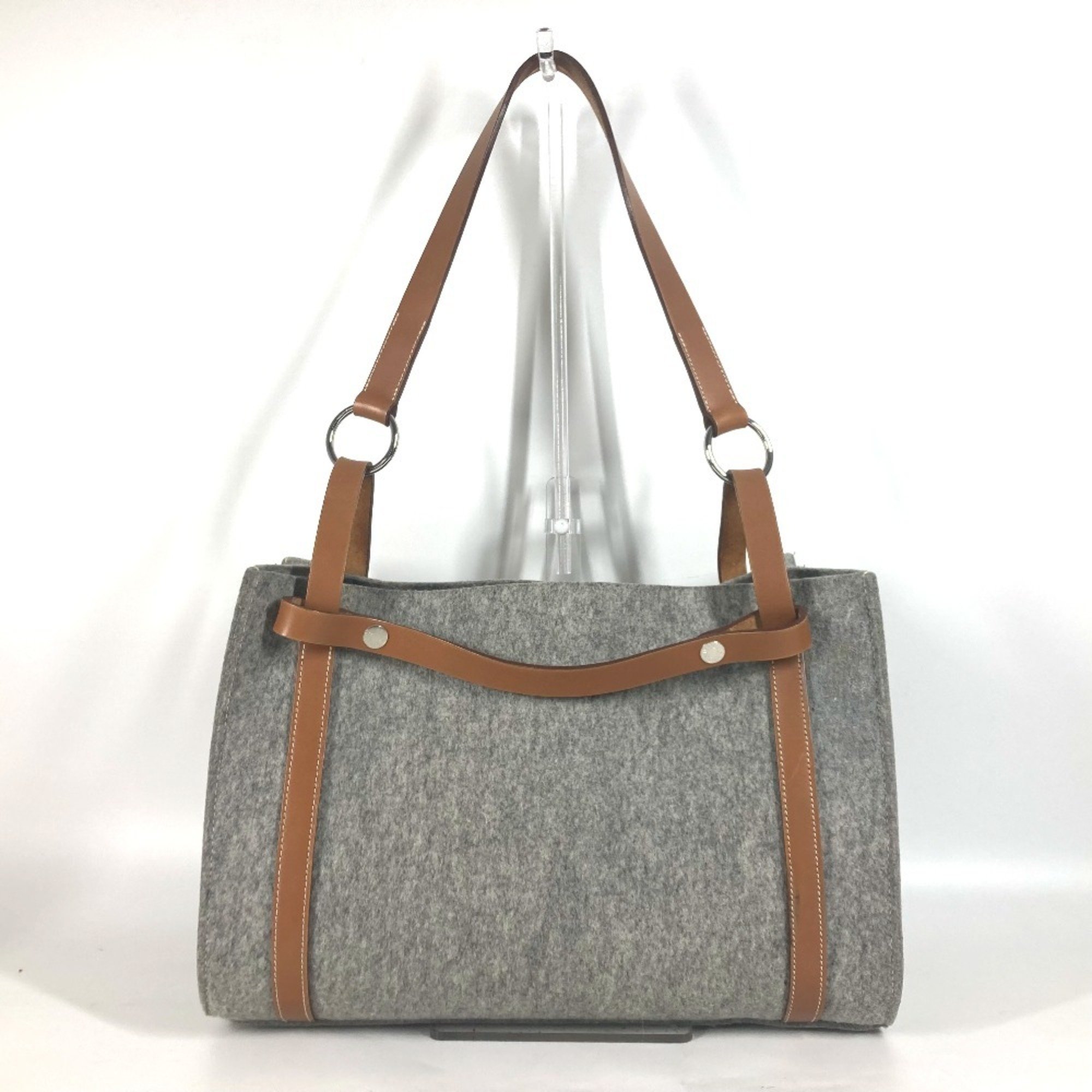 HERMES Cavallic Tote Bag Shoulder Felt Leather Women's Grey