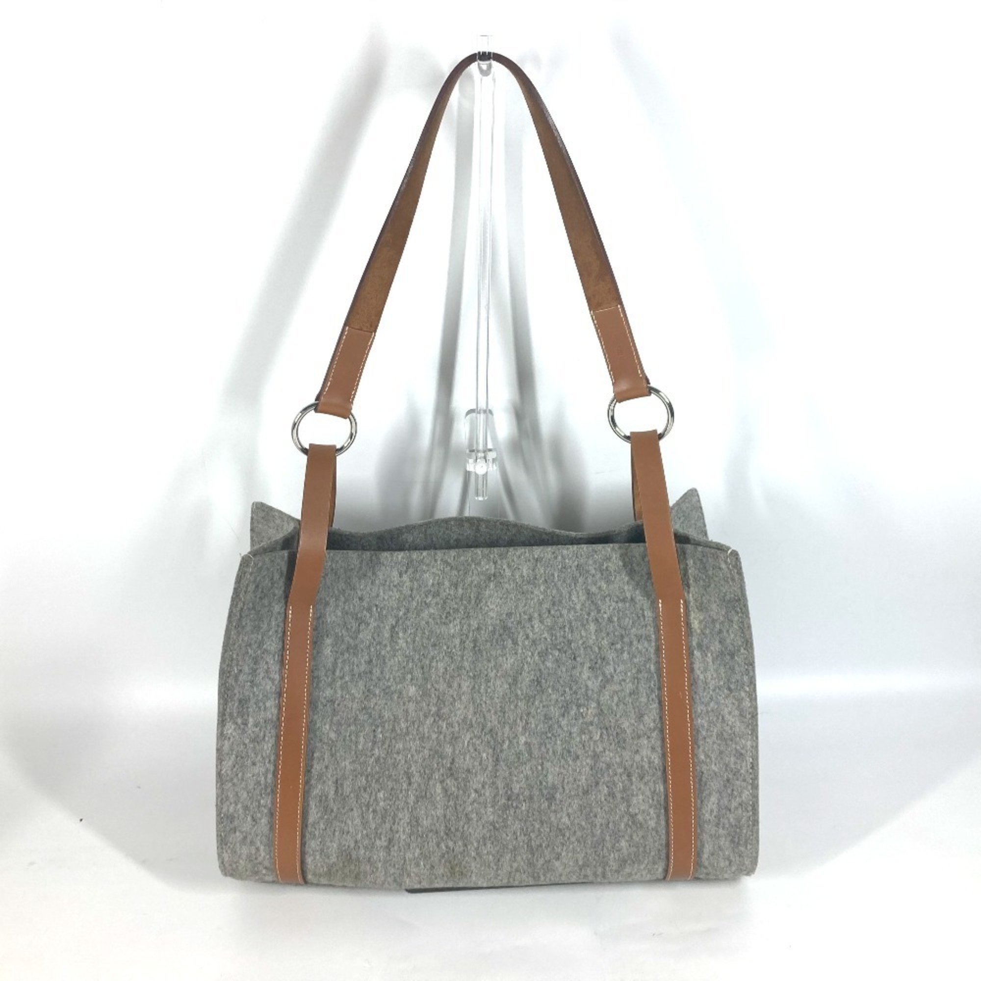 HERMES Cavallic Tote Bag Shoulder Felt Leather Women's Grey