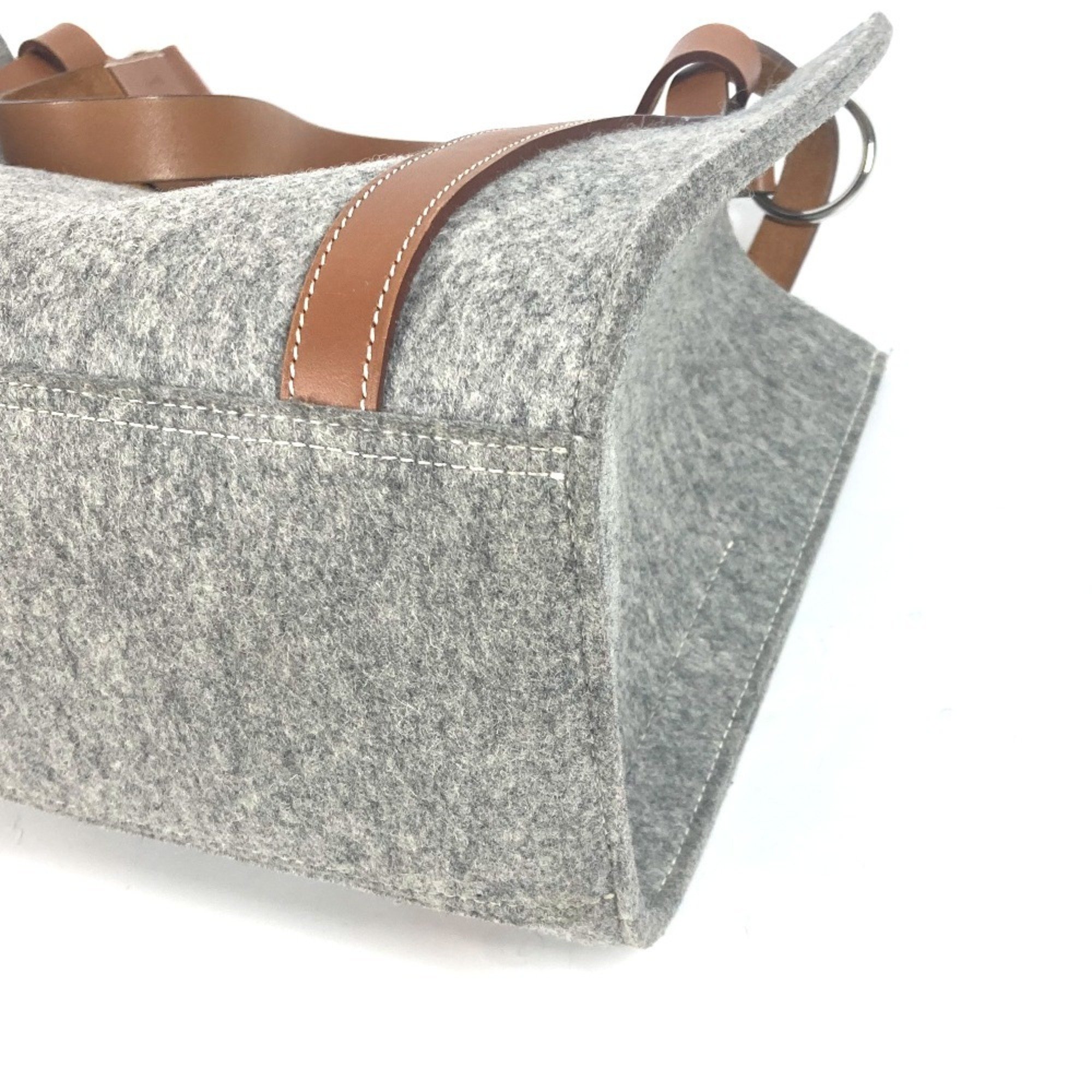 HERMES Cavallic Tote Bag Shoulder Felt Leather Women's Grey