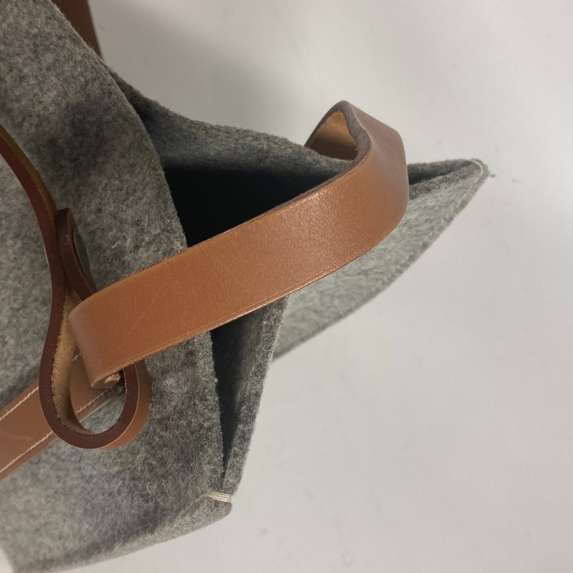 HERMES Cavallic Tote Bag Shoulder Felt Leather Women's Grey