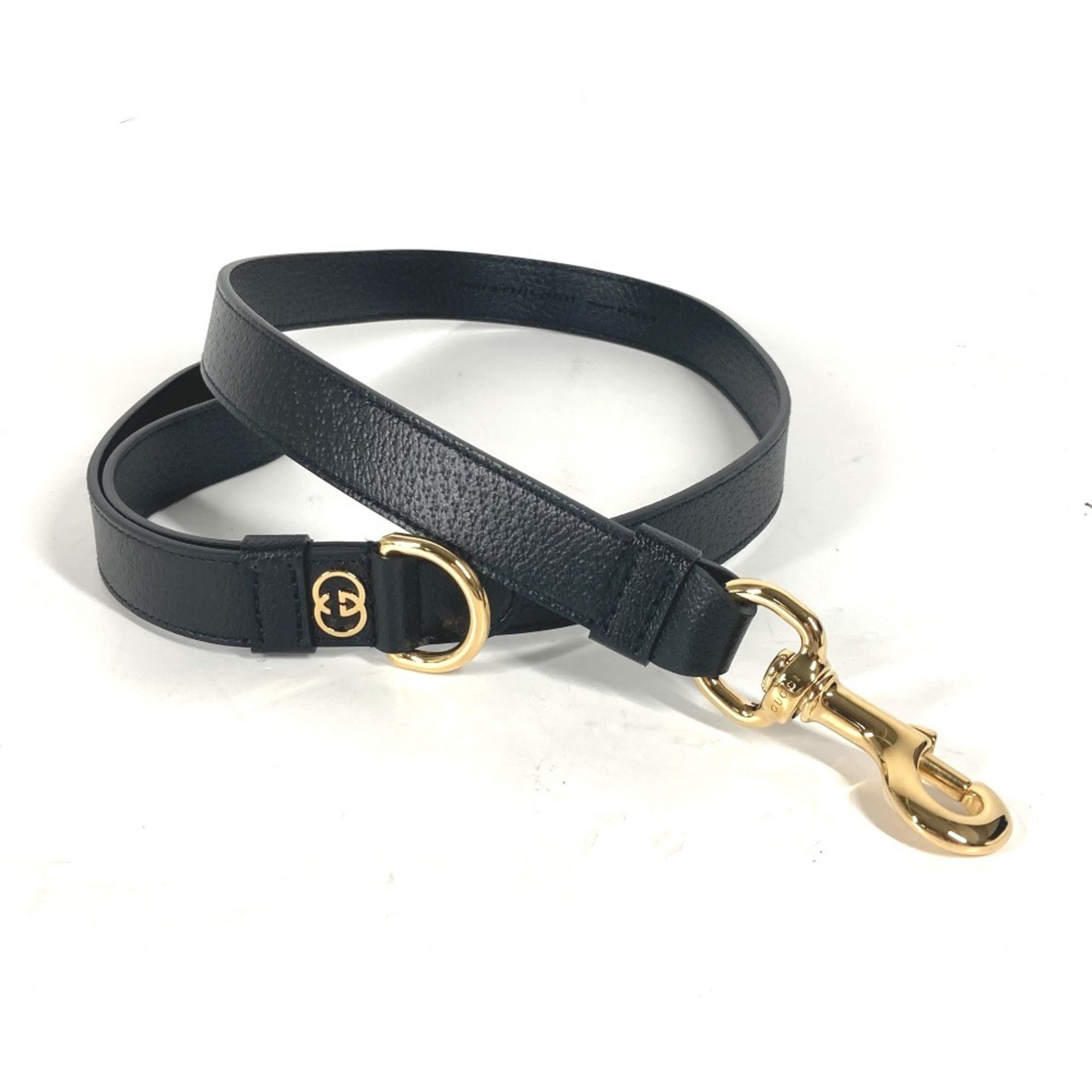 GUCCI 695257 Interlocking G Decor Large Pet Lead Dog Puppy Supplies Leather Men Women Black