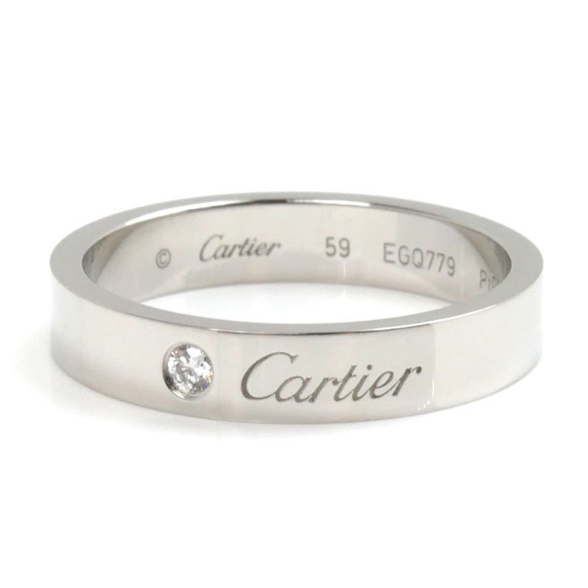 CARTIER Pt950 Platinum Engraved 1P Ring B4098259 Diamond Size 18 59 7.8g Men's