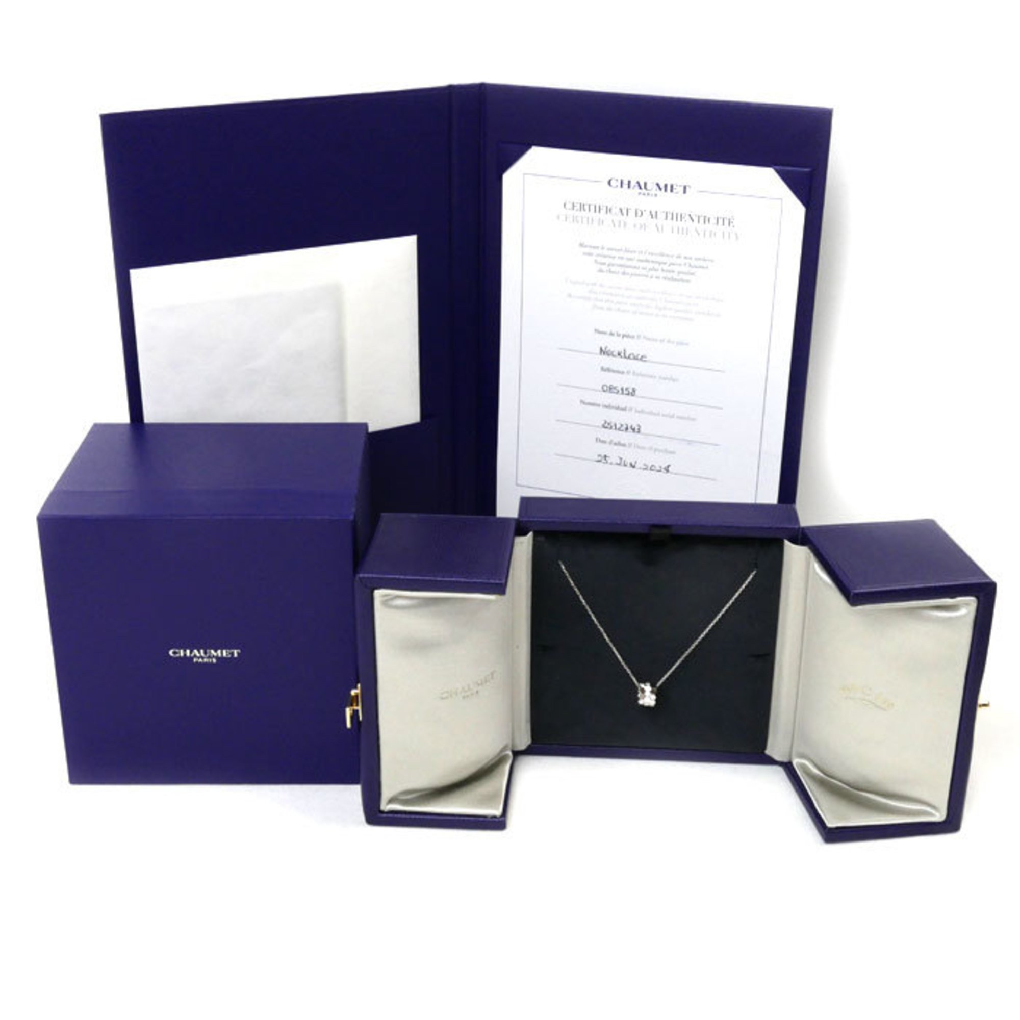 Chaumet K18WG White Gold Be My Love Honeycomb Small Diamond Necklace 085158 4.5g 38-40-42cm Women's