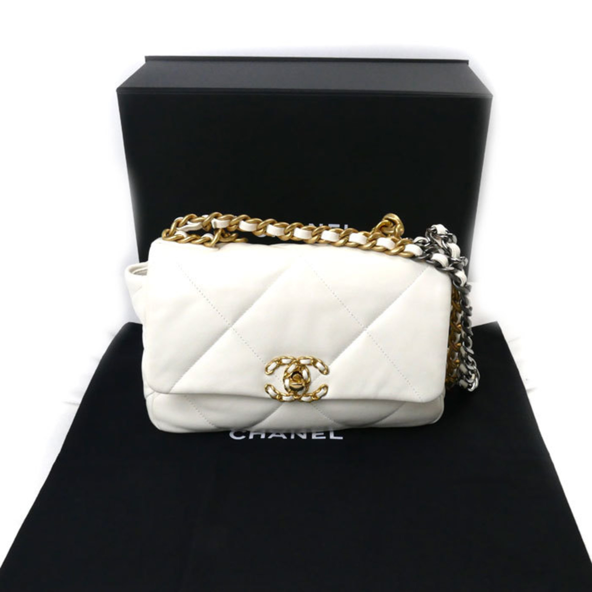 CHANEL Chanel 19 Chain Shoulder Bag White Cream AS1160 Women's