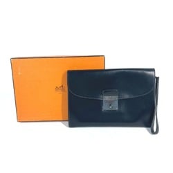 HERMES Hermes Pouch Kirius Clutch Bag with Strap Box Calf Men's Black