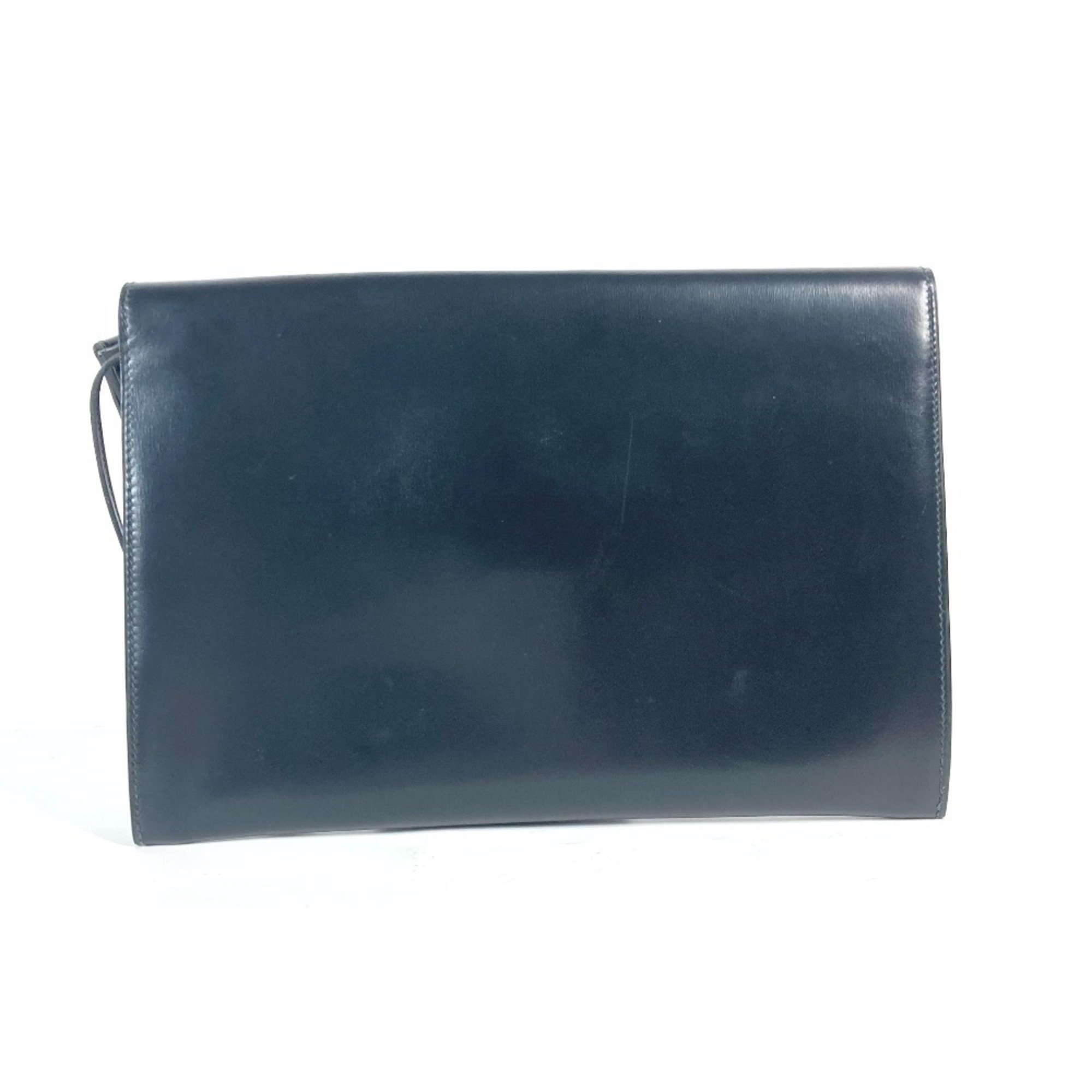 HERMES Hermes Pouch Kirius Clutch Bag with Strap Box Calf Men's Black