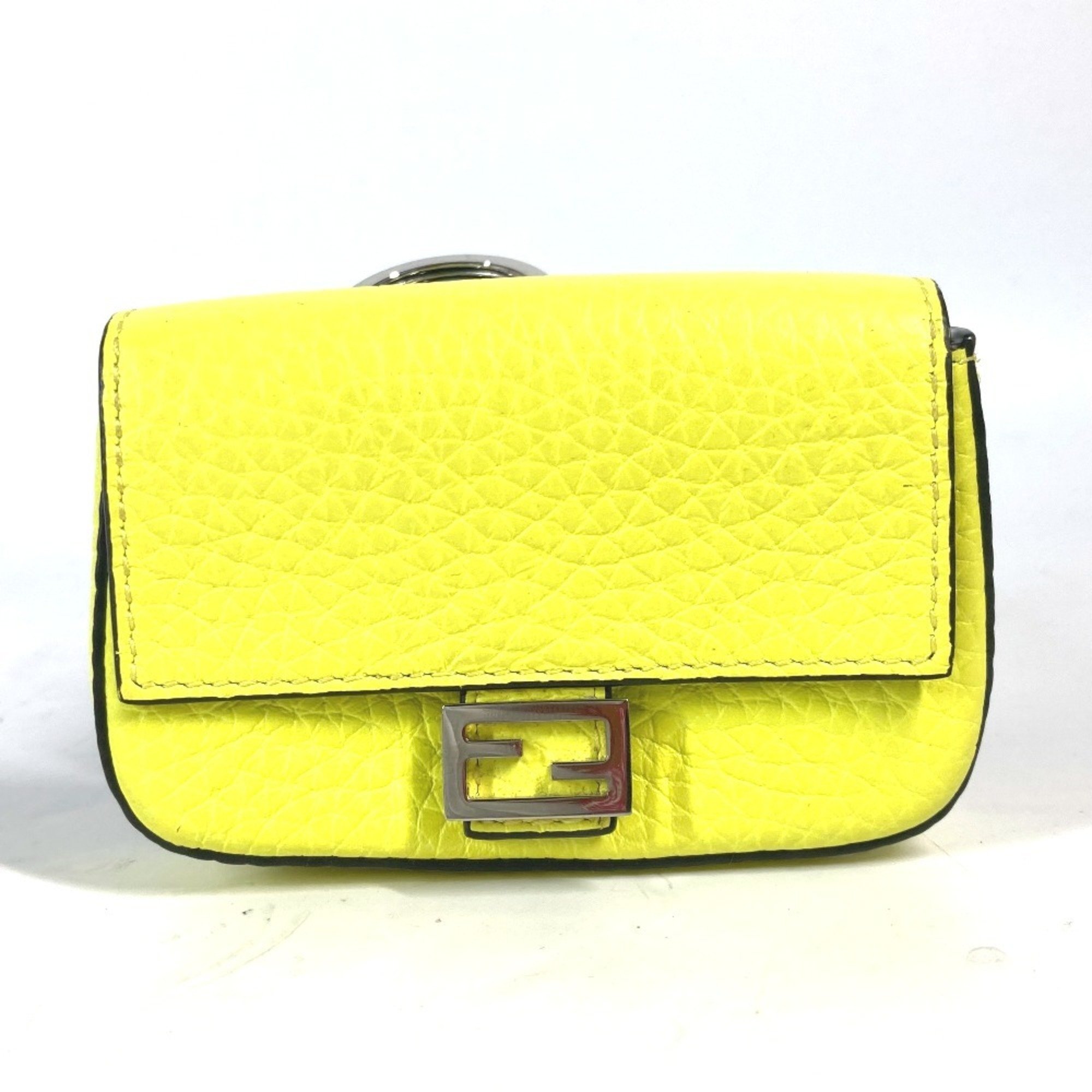 FENDI 7AR763 Bucket-shaped Nano Bucket Bag Charm Keychain Leather Women's Yellow