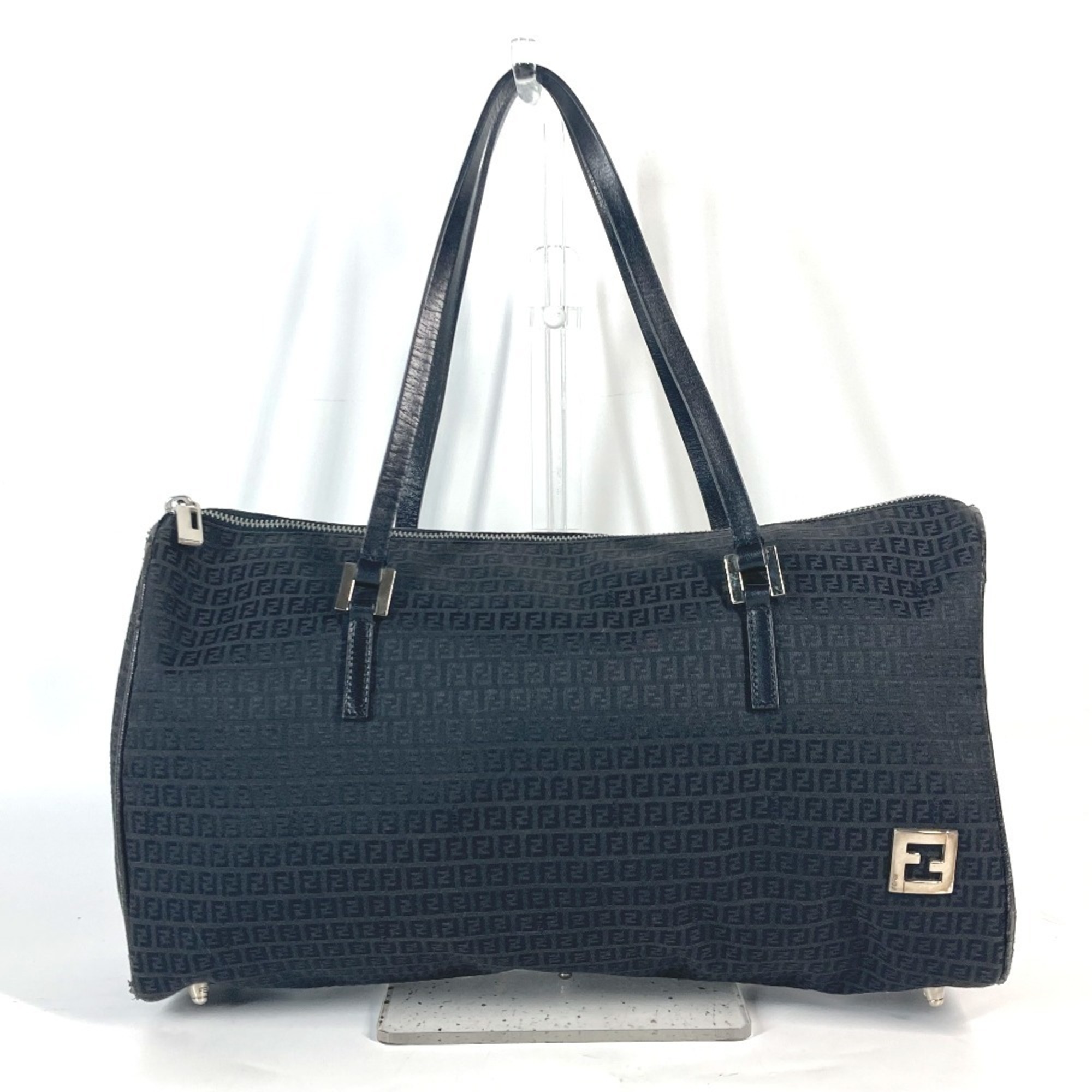 FENDI Zucchino Tote Bag Shoulder Canvas Leather Women's Black