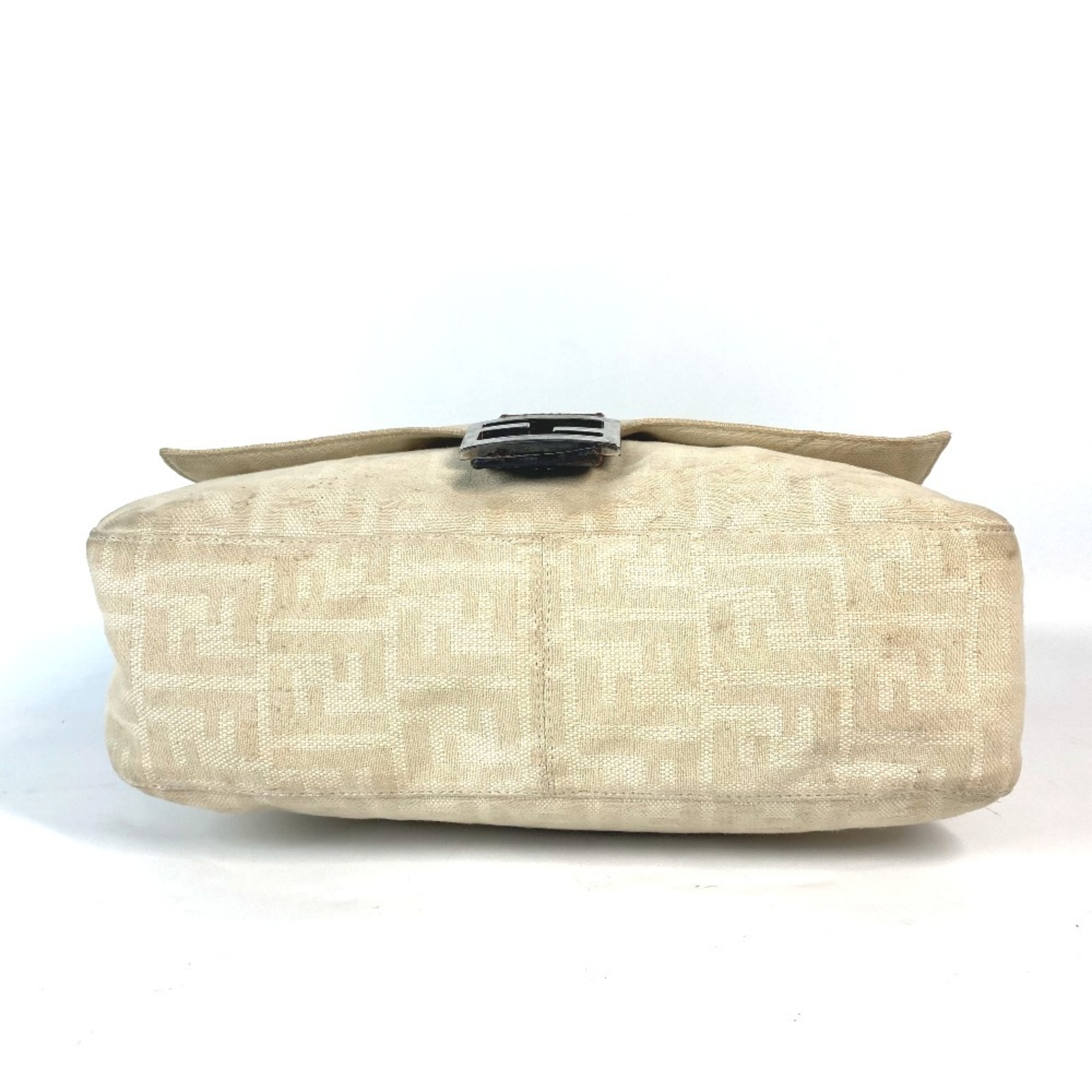 FENDI ZUCCA Mamma Bucket Shoulder Bag Canvas Leather Women's Beige