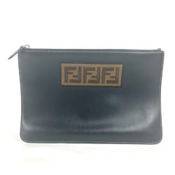 FENDI 7N0078 Pouch Zucca Clutch Bag Leather Men's Black