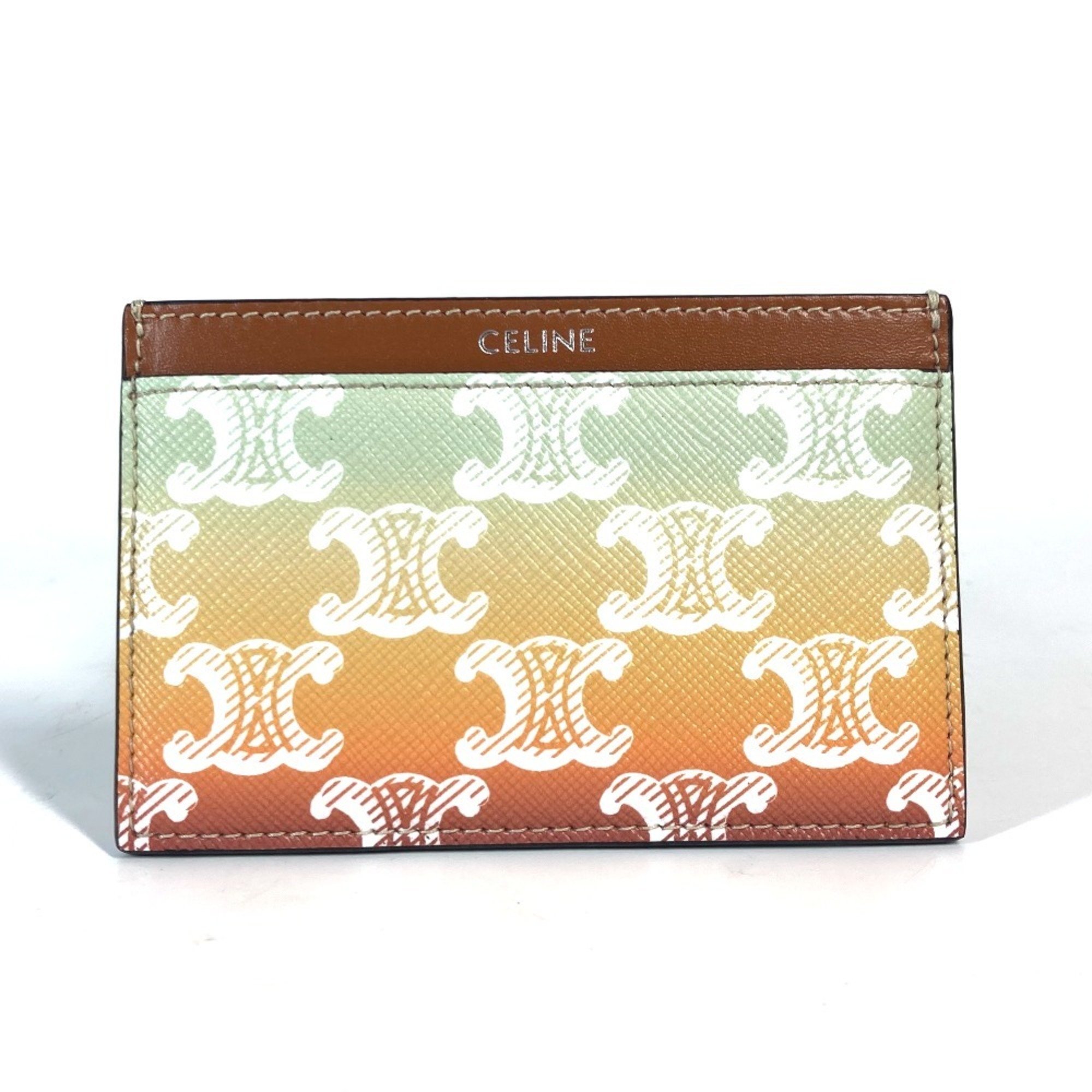 CELINE Triomphe Gradient Business Card Holder Pass Case Holder/Card Leather Women's Orange