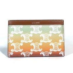 CELINE Triomphe Gradient Business Card Holder Pass Case Holder/Card Leather Women's Orange