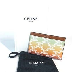 CELINE Triomphe Gradient Business Card Holder Pass Case Holder/Card Leather Women's Orange