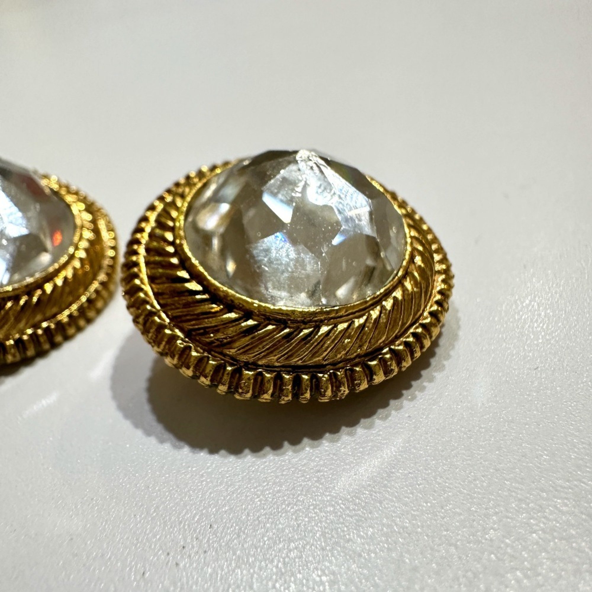 CHANEL Clear Stone Earrings Metal Women's Gold