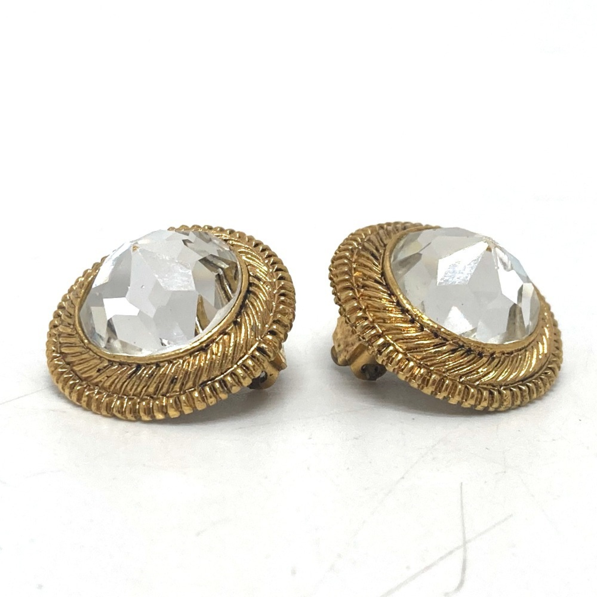 CHANEL Clear Stone Earrings Metal Women's Gold