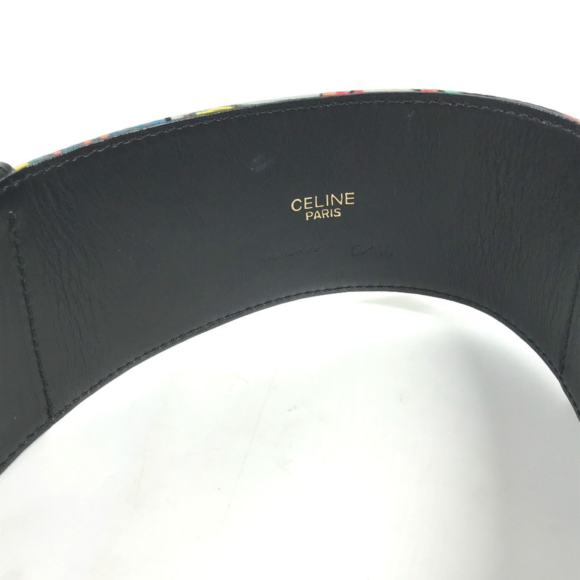 CELINE Wide Belt with Scarf Pattern Waist Bag Leather Silk Women's Black